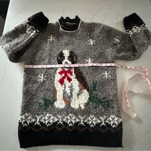 Gray Turtleneck Sweater with Dog Design